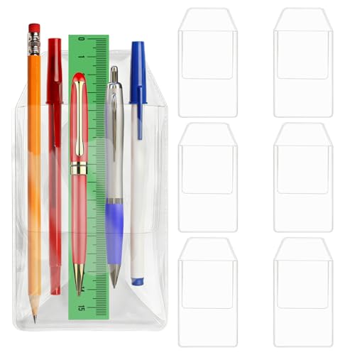 6 Pcs Pocket Protector,PVC Shirt Pocket Protectors,Plastic Pocket Pen Holder Organizer Pouch for School Hospital Office (Clear)