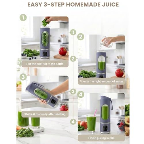 Image of Lilogi 500ML Portable Smoothie‑Maker Cup,12‑Blade USB‑C Rechargeable Juicer with LED Display, Travel‑Sized Drink Mixer for Kitchen,Office,Gym & Outdoor Activities
