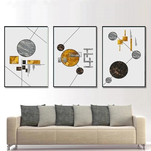 Peinture moderne minimaliste toile géométrie feuille d'or salon 3 pièces 40x60cm sans cadre