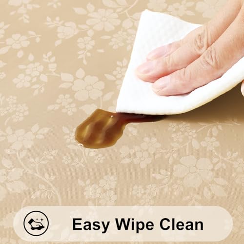 Image of Smiry Heavy Duty Vinyl Fitted Tablecloths for 8 Foot Rectangle Tables | Elastic Waterproof Fitted Tablecloths, Wipeable Washable Table Cover for Kitchen, Dining, Camping (Champagne, 30 inch x 96 inch)