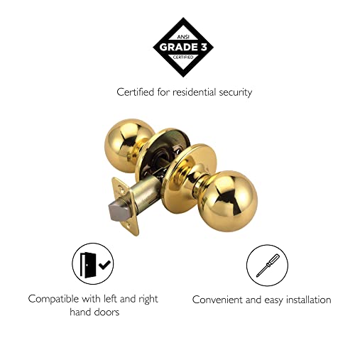 Design House 782912 Ball 2-Way Adjustable Passage Door Knob, Polished Brass, Hall & Closet #TOP1