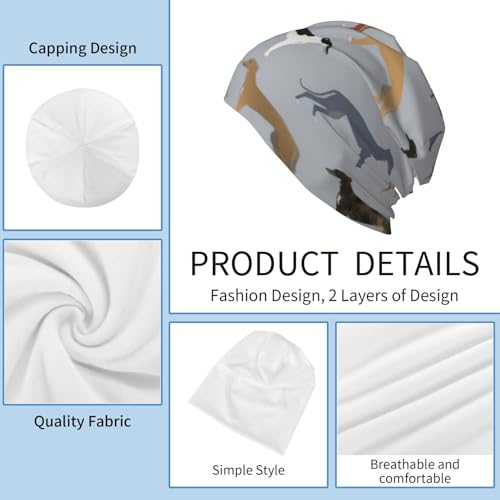 hansgo Beanie-Mütze mit Windhund-Muster, Unisex, Erwachsene, Sport, Outdoor, lässig, warm, bedruckt, Totenkopf-Mütze, Grau, Einfarbig, 6 5/8 / 7 3/8