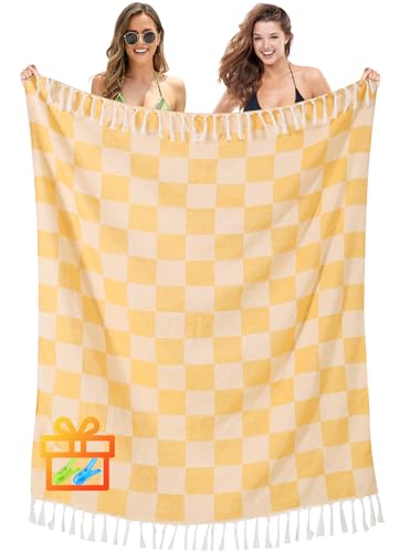 Antfuny Giant Beach Towel Blanket Autumn Outing Stuff for Women & Men Road Trip Camping Gear Ship Cruise Gear Must Haves Yard Mat Large L Yellow Plain Pattern Airplane Accessories Travel Gadgets