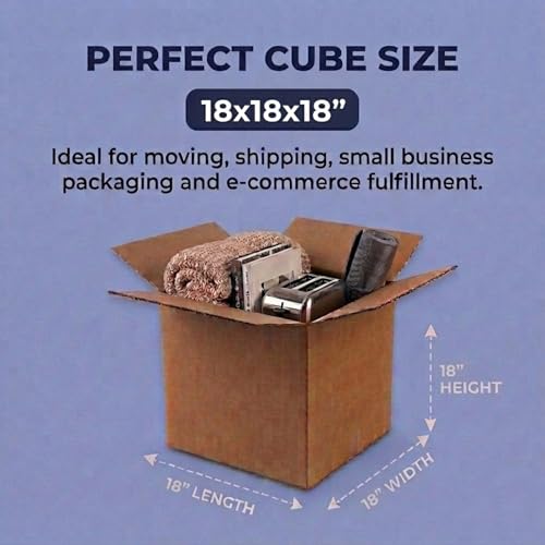 Image of Box USA Cube Shipping Boxes 18 inchL x 18 inchW x 18 inchH (20-Pack) - Medium Corrugated Cardboard Packaging Boxes for Shipping, Packing, Moving, and Storage at Home, Office, or Business