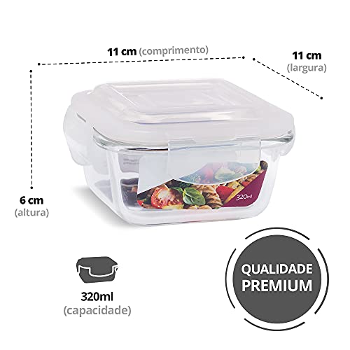 Conjunto 10 Potes Vidro Hermética Marmita Quadrado 320ml Marmita