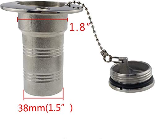 Isure Marine 1-1/2"(38Mm) Boat Gas Deck Fill/Filler With Keyless Cap 1-1/2" Marine Mirror- Polished 316 Stainless Steel Hardware For Boat Yacht Caravan #TOP4