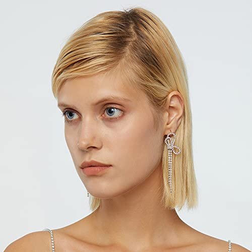 Xioose 925 Silver Crystal Bow Stud Earrings Fashion Ladies Tassel Rhinestone Earrings Hypoallergenic For Sensitive Ears #TOP3