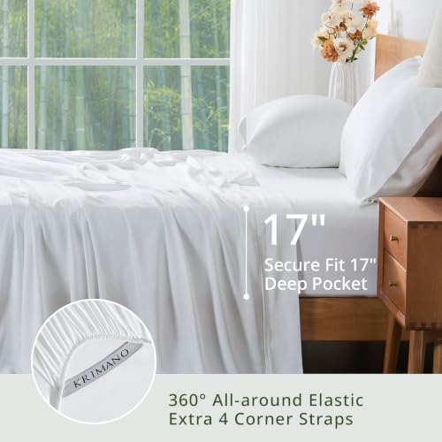 Image of Full Size Sheet Set, Viscose Bamboo Sheets for Bed Set 4pcs, 100% Viscose Derived from Bamboo, Hotel Luxury Silky & Cooling for Hot Sleepers, Deep Pocket Up to 17 inch, White