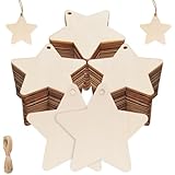 HOLDLEAF 60 Stück Holz Sterne 7cm, 3mm Dick, inkl. Juteschnur – Blanko Holzanhänger Sterne zum Basteln, Bemalen & Verzieren, Weihnachtsanhänger, Christbaumschmuck, Deko