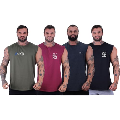 Kit 4 Regata Machão Longline Estilo Básico Logos Diversa MXD