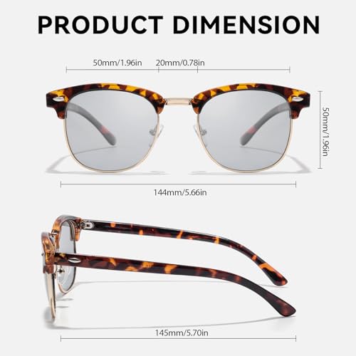 SIPHEW Photochromic Polarized Sunglasses for Men Women Semi-Rimless Retro Driving Sun Glasses with UV400 Protection Lens4