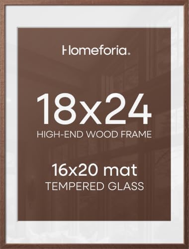 Image of Homeforia 18x24 Walnut Poster Frame, High End Dark Oak 18x24 Brown Wooden Picture Frames with Mat 16x20, 18 x 24 Wood Frame Matted to 16 by 20, 24x18 Hanging Frames, Tempered Glass, Wall Kit, Set of 1