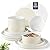 AmorArc Ceramic Dinnerware Sets of 4, Modern Stoneware Plates and Bowls Sets,Chip and Crack Resistant | Dishwasher & Microwave Safe Ceramic Dishes Set,Service for 4 (12pc)-White&Beige