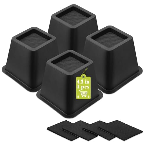 Yookwutar 4 Pack Furniture Risers 4 Inch Bed Risers Heavy Duty for Table Desk Couch Chair Sofa Cabinet Bed Frame Dorm Square Table Leg Risers Lift Height 4.3 Black