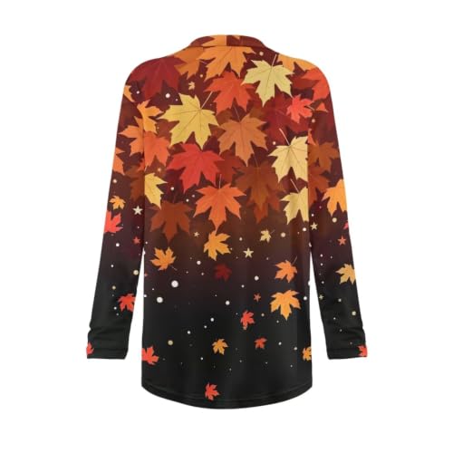 Image of Fall Maple Leaf Cardigan Sweaters for Women Long Sleeve Cardigan Soft Drape Open Front Dusters V-Neck Jackets Dressy
