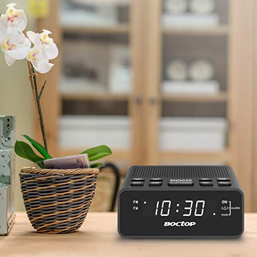 image for BOCTOP Digital Alarm Clock Radio with USB Charger, 0.6” Digits Dimme