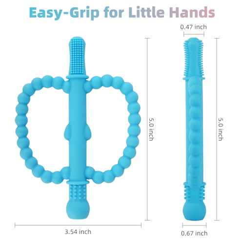 Image of Fu Store Hollow Teether Tube 3 Pack Apple Shape Chew Straw Sensory Toy for Infant Toddlers Silicone Tubes Teething Toys for Babies 0-6 0-12 0-36 Months (Pink, Dark Pink, Blue)