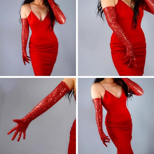 RARITYUS Sparkly Sequin Long Gloves for Women Elbow Length Opera Party Gloves Glitter Gloves for Dance Prom Halloween Costume3