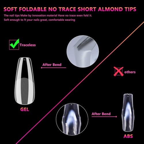 Medium Coffin Nail Tips - 504Pcs 12 Sizes, Medium Coffin Gel x Nail Tips Pre-building & Pre-etched Thicker Strength Acrylic Fake Nails Full Cover Extension Nail Manicure Salon Home DIY