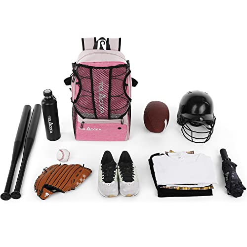 Girls Baseball Bag, Youth Baseball Backpack, Bat Bag For Baseball, T-Ball & Softball Equipment, Baseball Bat Backpack Girls With Helmet Holder, Shoes Compartment And Fence Hook Holds Helmets, Shoes, Bat, Glove (Pink) #TOP2