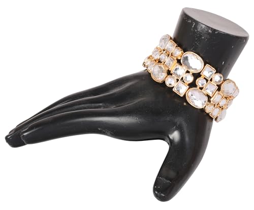Image of Touchstone Indian Bollywood Desire Brass Base Exotic Workmanship Free Size Cuff Bracelet in Antique Gold Or White Or Copper Tone for Women.
