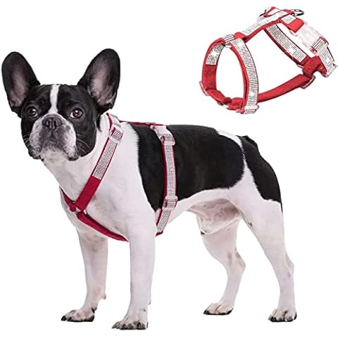 BECHANMIG Rhinestone Dog Harness, Reflective Bling Nylon Dog Vest, No Pull Adjustable Buckle D-Ring Harness for Small Medium Dog, Red XS Cover