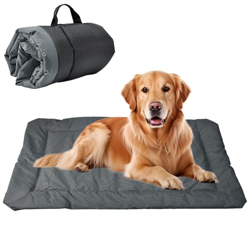 VGECEE Cuscino per Cani Impermeabile Letto per Cani Portatile Tappetino Pieghevole per Cane Cuccia Cane Esterno Tappetino da Viaggio per Auto Campeggio, Lavabile in Lavatrice, 90x60cm (Grigio)