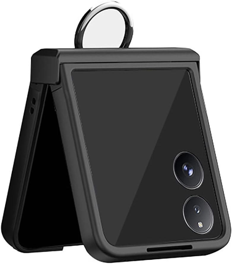 / Xiaomi Compatible MIX Flip Case Cover Folding Plastic Hard Case with Ring Drop Prevention Back Case Simple Xiaomi Xiaomi Mix Flip Android Strap Hole (Black)