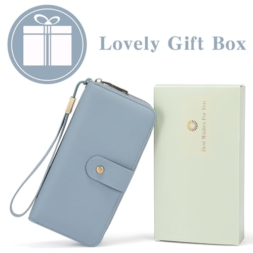 Image of GAEKEAO Wallet for Women Clutch RFID Blocking Wristlet Leather Purse Large Capacity Credit Card Holder with Grip Hand Strap