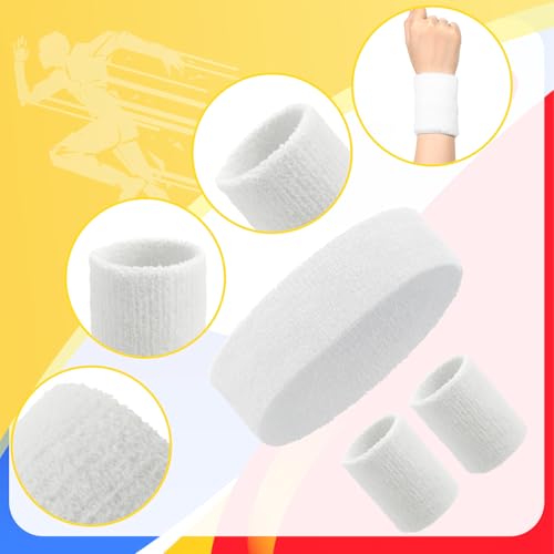 Image of Civaner 12 Pcs 80 90s Neon Sweatbands Soccer Baseball Headbands Wristband Set for Men Women Party Cotton Headbands Terry Cloth Athletic Sweat Bands for Tennis Football Gym Outdoor