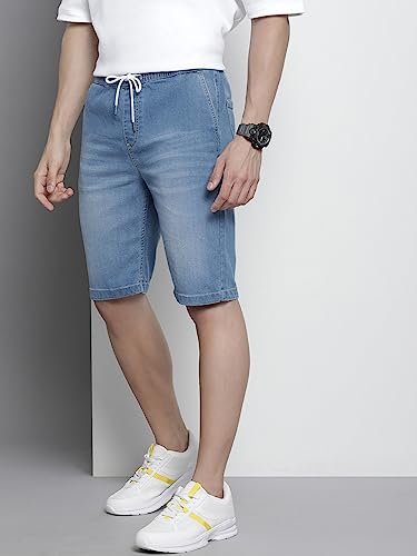 Image of The Indian Garage Co Men Regular Fit Solid Mid-Rise Denim Shorts