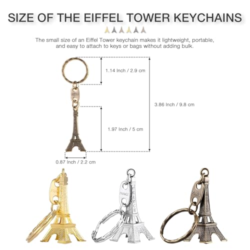 La Tartelette Pack of 12 Pieces 3D Eiffel Tower Keychain, Eiffel Tower Plush, Eiffel Tower Charm, Mini Paris Souvenirs, French Gift Decor, Cute Purse Charms for Women (Bronze, Silver and Gold)