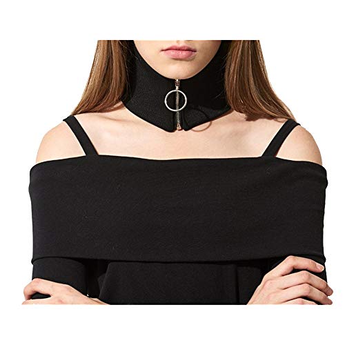 Knitted Collar For Women Men Detachable High Collar Scarves Lapel Wrap Zipper Choker For Off Shoulder Clothing Black #TOP5