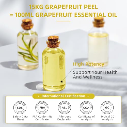 Image of HIQILI Grapefruit Essential Oil for Skin Care, Diffuser & DIY | Large Bottle with Two Travel-Size Vials for Custom Blending and Spa Massage, Refreshing Citrus Scent -500ml / 16 fl oz