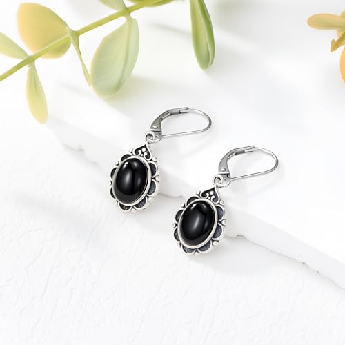 Black Onyx Earrings 925 Sterling Silver Vintage Leverback Dangle Drop Earrings for Women2