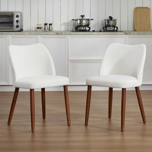 chairus Juego de 2 Silla de Comedor con Patas Madera Sillas de Cocina con Respaldo Curvo, Sillas de Comedor Minimalista Silla Tapizada en Lino para Hogar/Restaurante, Blanco