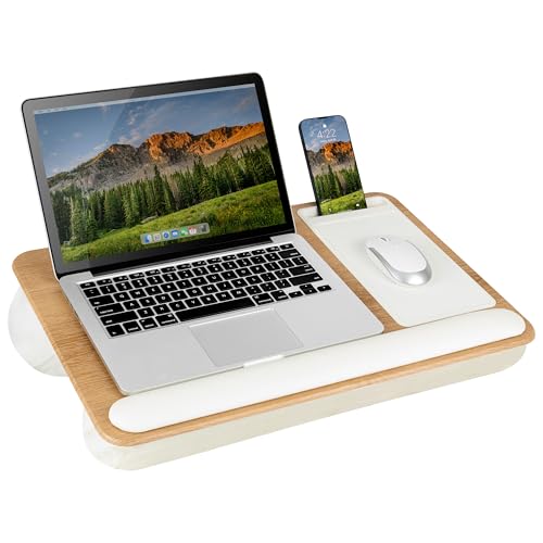LAPGEAR Home Office Pro Lap Desk with Wrist Rest, Mouse Pad, and Phone Holder - White Oak Woodgrain - Fits up to 15.6 Inch Laptops - Style No. 91609