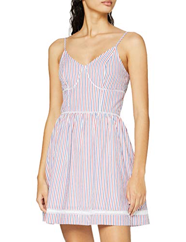 Tommy Jeans Tjw Fitted Stripe Strap Dress Robe, White/Multi, 36 (Taille Fabricant: Small) Femme