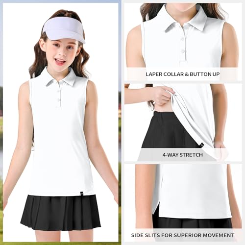 Soneven Girls Sleeveless Polo Shirts Button UP Golf Tennis T-Shirts with Collared Quick Dry Tank Tops for 4-14 Years2