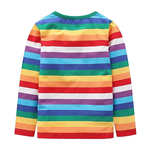 Image of Boys Rainbow Striped Shirt Cotton Long Sleeve T-Shirts
