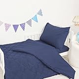 CARUILI Toddler Bedding Set for Boys, 4 Piece Toddler Boy Bedding Set, Super Soft & Lightweight Toddler Comforter Set Includes Comforter, Flat Sheet, Fitted Sheet, Pillowcase (Blue)