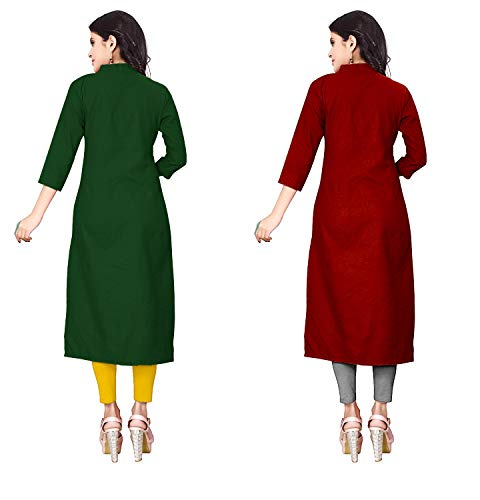 Image of NATEK Women's Cotton Straight Plain Kurtis Combo Pack of 2