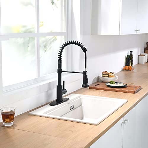 Black Kitchen Faucet With Pull Down Sprayer Touchless Led Light Kitchen Faucets Stainless Steel Pull Out Single Handle Kitchen Sink Faucet High Arc With Deck Plate #TOP6
