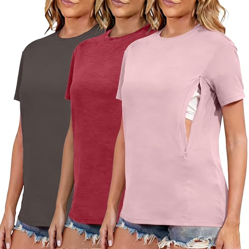 Ecavus Nursing Shirts 3-Pack with Hidden Zippers