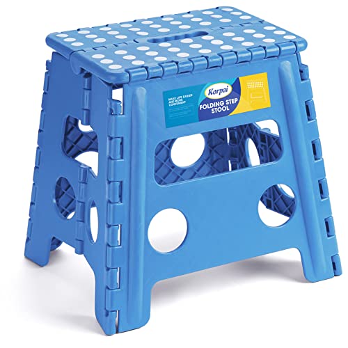 Image of Korpai 13" Folding Step Stool for Adults and Kids Holds Up to 300 lbs,Non-Slip Folding Stools with Portable Handle, Compact Plastic Foldable Step Stool for Bathroom,Bedroom, Kitchen,Sky Blue,1PC