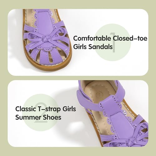 Image of PANDANINJIA Toddler Girls Sandals Closed Toe T-Strap Kids Dress Summer Flats Sandals Cute Bow Flower Girl Shoes