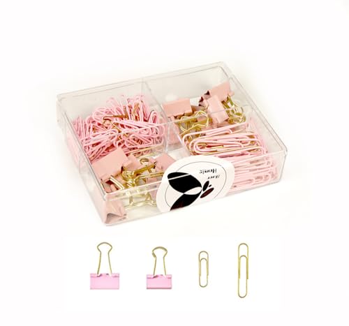 Buer Homie Office Desk Accessories for Women, Paper Clips Binder Home Office Stationery (Pink)