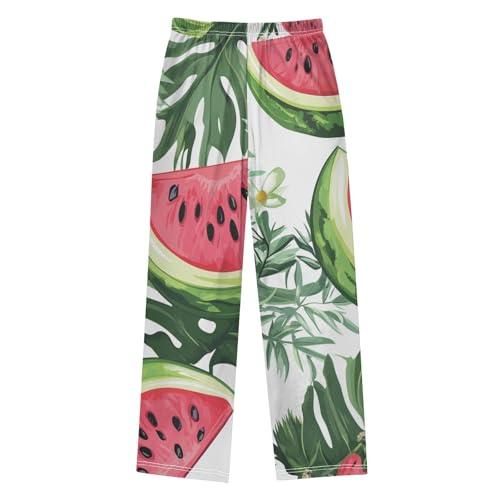 Watermelon and Leaf Boys Long Pants Soft Trousers Elastic Waist Kids Lounge Bottoms with Pockets S-XL2
