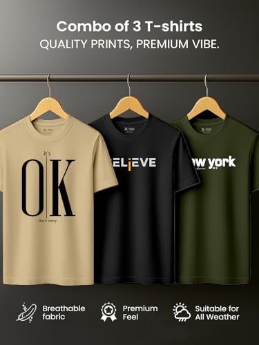 Image of XENOVAURBAN Men's Printed T-Shirt Combo Pack of 3 | Regular Fit Cotton Tshirts for Man - PRNT2