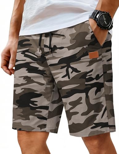 Image of COOFANDY Mens Casual Shorts Cotton Elastic Waist Drawstring Shorts Lightweight Summer Beach Shorts